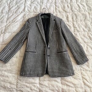 Lauren Ralph Lauren Black & White Houndstooth Blazer Wool